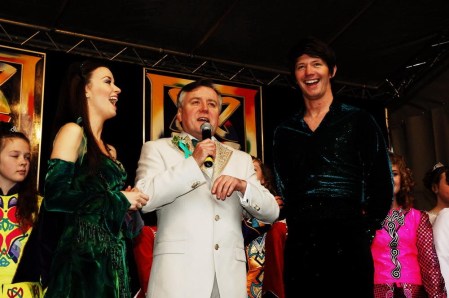 Gerry introducing Riverdance lead dancers to Nottingham's St Patrick's Day open air concert 2011
