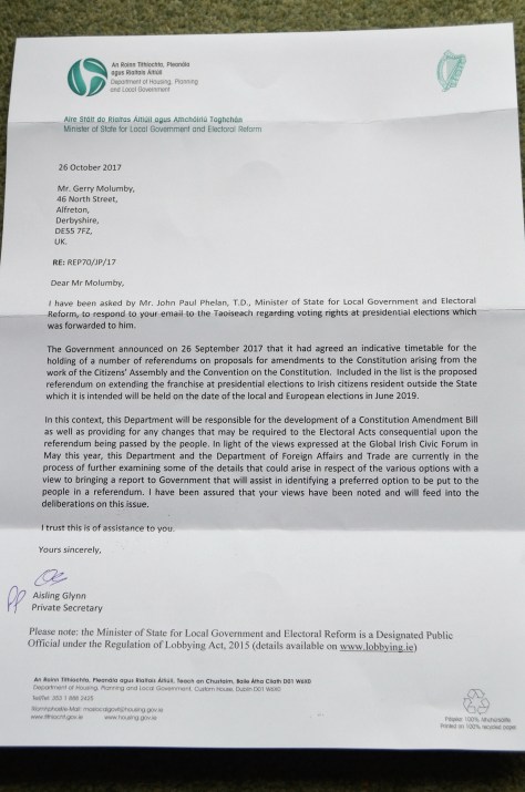 Letter from Minister for Local Government and Electoral Reforem 26 October 2017 Paul Phelan.jpg