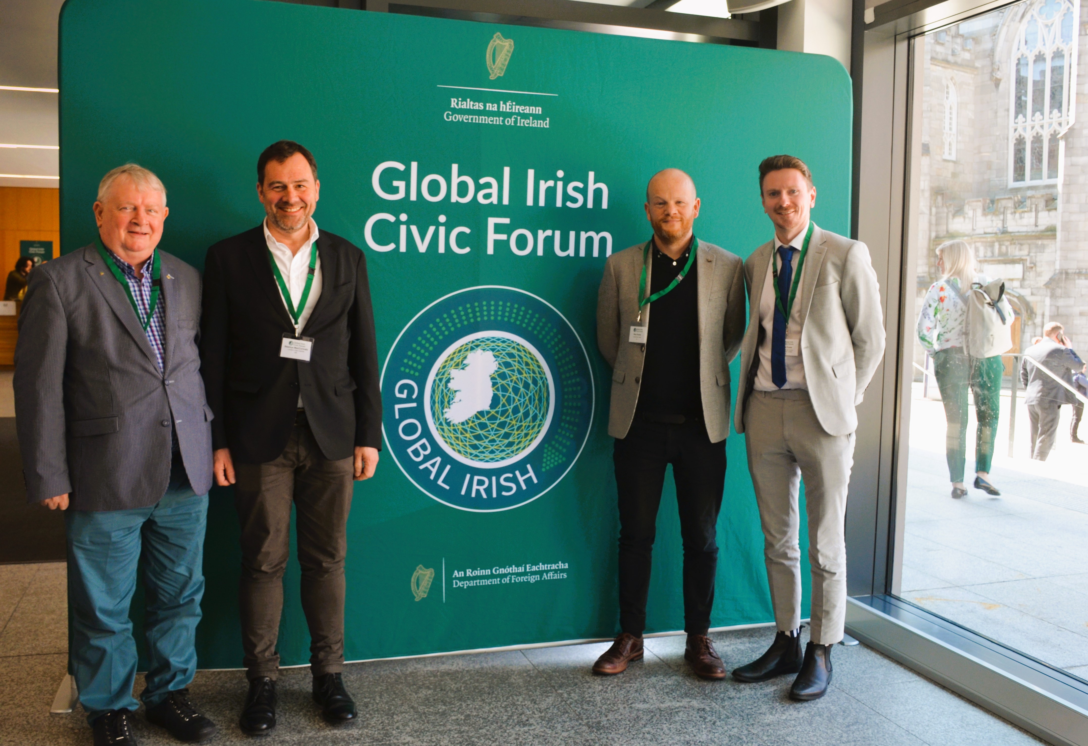 Hammersmith and Camden Irish Centre's mingle over coffee break at Global Irish Civic Forum at Dublin Castle April 2023 Gerry Molumby