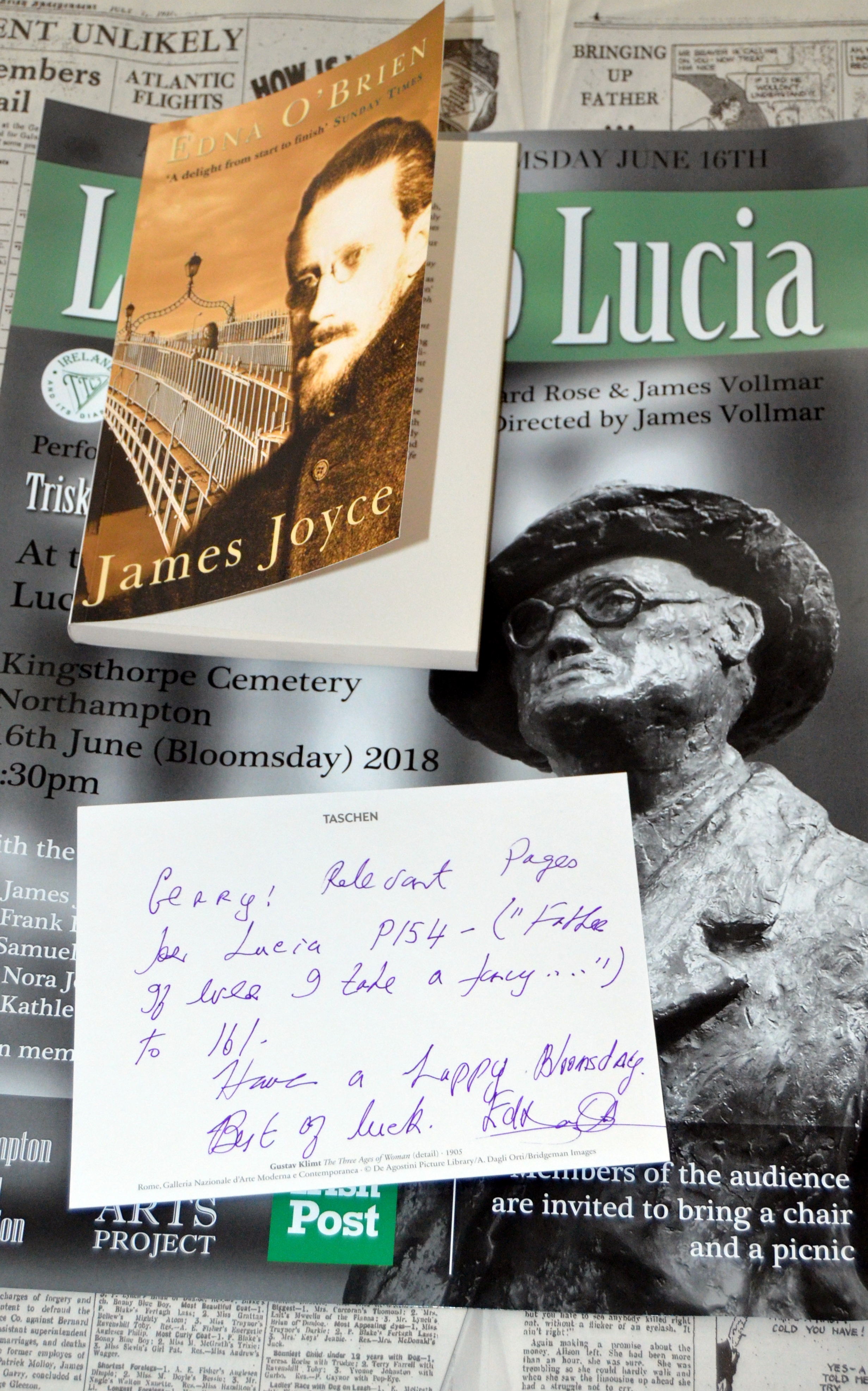 Edna O'Brien writes Bloomsday Greeting Northampton Letters to Lucia first performance June 16th 2018 (6)